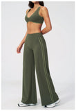 Women's Tracksuit Color Blocked Yoga Sets V Neck Sports Bra High Waist Flare Pants Fitness Suit Outdoor Running Workout Clothes
