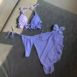 New With Sarong Halter Ruffled Bikini Women Swimwear Female Swimsuit Three-pieces Bikini Set Bather Bathing Suit Swim Lady V4144
