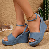 10Cm Chunky Wedge Heel Sandals Women Plus Size 43 Denim Ankle Strap Rome Sandals Woman Summer Non Slip Thick Platform Sandles