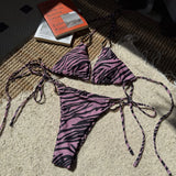 Zebra Print Micro Bikinis Sets Two Pieces Women Halter Metal Ring Swimsuit Brazilian Summer Bathing Suit Swimwear Swimming Suit