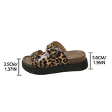 New Leopard Double Buckle Sandal for Woman Fashion 2025 Med Heel Flat Sandals Women Summer Non Slip Platform Sandal Female
