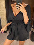 New Sexy V Neck Long Sleeve Backless Chiffon Tunic Beach Cover Up Beach Cover-ups Beach Dress Beach Wear Beachwear V3840