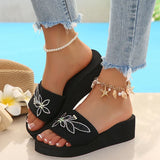 Gold Crystal Wedge Heel Slippers Women Plus Size 42 Thick Platform Sandals Woman 2026 Summer Lightweight Non Slip Beach Slides