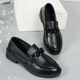 Chain Decor Patent Leather Women's Loafers Comfortable Slip On Med Heel Student Shoes Woman Plus Size Point Toe Oxford Shoes 42