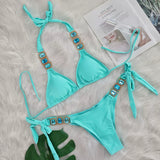 DEKA Sexy Crystal Diamond Swimwear Rhinestone Bikini Set Women Luxury Black Push Up Bandage Thong Swimsuit Beach Bathing Suit