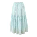 Sleeveless Top Skirt Two Pieces Matching Set for Women Light Blue Vintage Skirt Set French Style Embroidery Cotton Dress Set