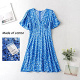 Foridol Blue Floral Print Summer Beach Dress Women Casual Holiday Short Sleeve Dress Boho Sundress Vestidos Fashion Clothes
