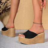 Summer 9Cm Chunky Heeled Slippers Women Plus Size 43 Peep Toe Platform Wedges Sandals Woman Casual High Heel Sandles Female