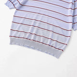 Fashion Short-sleeve Round-neck Striped Knit Top Light Blue With Knit Top Casual Sleeve Crew Neck For Women Daily Wear 0NSB