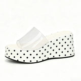 Transparent PVC Wedge Slide Mules Shoes Women Vintage Slip On Platform 7.5CM High Heel Leopard Print Polka Dot Summer Sandals