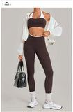 2 Pieces Color-block Yoga Sets Women  Hanging Neck Sports Bra High Waist Pants Built-in Pockets Outdoor Fitness Workout Suit