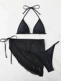 3 Pieces Triangle String Bikini 2026 Women & Tassel Beach Skirt Swimwear Female Sexy Swimsuit Beachwear Bathing Swimming Suit