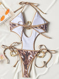 Halter Metal Ring High Leg Cut Women Swimwear One Piece Swimsuit Female Backless Monokini Hollow Out Bathing Suit Swim Beachwear