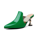 High heel, slippers women 2026 patent leather temperament, fashionable toe sandals women outdoor wear,