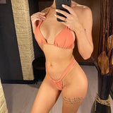 Sexy Wrinkled High Cut Thong Bikini Women Swimwear Female Swimsuit Two-Pieces Bikini Set Bather Bathing Suit Swim Lady V4010C