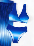 3 Pieces Vcay Ombre Bikini 2026 Women High Waist Bottom & Beach Skirt Swimsuit Sexy Swimwear Female Bathers Swimming Swim Suit