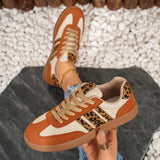 Leopard Stripe Lace Up Flats for Women Plus Size 42 Platform German Training Shoes Woman Non-Slip Thick Sole Sport Running Shoes