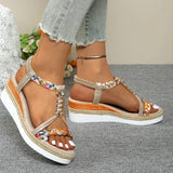 Fashion T-Strap Platform Sandals for Women New Mix Color Elastic Band Wedge Sandals Woman Summer Daily Open Toe Sandalias Female