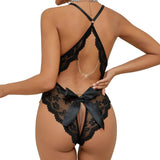 Transparent Lingerie For Women Ultra Hot Bow Erotic Underwear Adult Sex Pajamas Crotchless Backless Lace Sexy Teddies Bodysuit