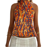 Women Halter Tops Sleeveless Backless Dots/Flower Print Summer Vest for Club Party Summer Tank Top