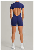 Women's Seamless Yoga Jumpsuits Sports Fitness Beauty Back Slim Fit Short-Sleeves One-Piece Workout Gym Training Bodysuits