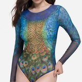 2026 New Mesh Retro Long Sleeve One Piece Swimsuit High Cut Sexy Bathing Suit Solid Color Women's Swimwear Beach Surfing Suit