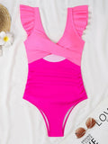 2026 Hollow Out Cross Ztvitality Swimsuit One Piece Solid Ruffle Swimwear Women Bathing Swimming Swim Suit Female Beach Wear