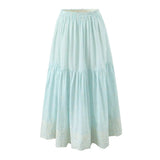 Sleeveless Top Skirt Two Pieces Matching Set for Women Light Blue Vintage Skirt Set French Style Embroidery Cotton Dress Set