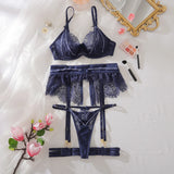 Toucheart 4PCS Lingerie Sexy Set Solid Color Cut-out Garter Strap Slim See-through Butterfly Fine Knot Shoulder Strap Bra