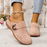 Closed Toe Med Heels Slippers Women Fashion Buckle Wedge Heel Sandals Woman 2025 Summer Lightweight Casual Non-Slip Beach Shoes
