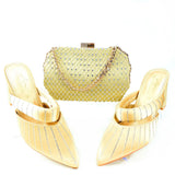 2024 Newest Hot Selling Gold Color Platform Design Peep Toe Ladies Shoes Matching Bag Set For Mature Women Party Pump  TR1-2