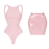 Sexy 3Pcs Swimsuit With Mini Skirt Women Bikini Push Up Swimwear Solid Biquini High Cut Monokini Swim Suit Bathingsuit Beachwear