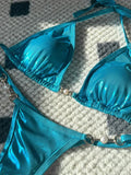 PU Leather Pearls Bikini Mini Micro Thong Bikinis Women Swimwear Female Swimsuit Two-piece Bikini Set Halter Bathing Suit Swim