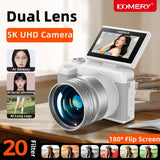 5K 80MP Digital Camera For Photography 18X AF Vlog Camcorder Livestreaming WIFI Webcam Dual Lens Selfie Camera 180° Flip Screen
