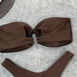 Wrinkled Bandeau High Cut Bikini Women Swimwear Female Swimsuit Two-Pieces Bikini Set Strapless Bather Bathing Suit Swim V3367