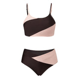 Women's Two Piece Bathing Suits Sleeveless Contrast Color Cami Tops High Waist Thong Sets Summer Holiday Bikini Sets