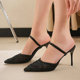Sexy Pointed Toe Thin High Heel Slippers Women Plus Size 34-43 Stiletto Heeled Party Shoes Woman Elegant Slip On Sandals Ladies