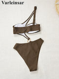 Asymmetric One Shoulder Cut Out One Piece Swimsuit Women Swimwear Female Metal Ring High Cut Leg Bather Bathing Suit Swim V8265