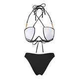 Halter Pearls V-Bar Underwired Bra Cup Bikini Women Swimwear Female Swimsuit Two-pieces Bikini Set Push Up Bathing Suit Swim