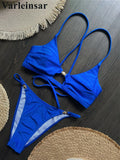 7 Colors New Cross Back Bikini Female Swimsuit Women Swimwear Two-pieces Bikini set High Leg Cut Bather Bathing Suit Swim V8252