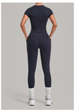 Women Tracksuit Yoga Sets Short Sleeve Slim Sports T Shirts Workout Clothes Outdoor Tight High Waist Pocket Pants Fitness Suits