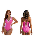 Women Summer Monokini Swimsuit Contrast Colors V-Neck Tie Back Sleeveless Jumpsuit Swimwear for Beachwear Bathing Suits