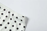 FDYOUI Elegant Polka Dot White Skirts for Women Chic Low Waist Lace Patchwork Mid-calf Skirt Office Lady Slim Dress Streetwear
