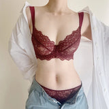 Modest French Lace Abaya Bra Set Women Sexy Deep V Full Coverage Big Bust Support Anti Sagging Comfort Summer Luxury Minimizer