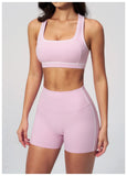 Summer New Color Contrast Yoga Set Women Tight I-shaped Back Sports Bra Versatile Fitness Suit High Waist Shorts Workout Clothes