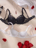 2Pcs/Set Lace Bra for Women Sexy Underwire Push-Up Bra Breathable Mesh Thin Soft Lingerie Adjustable No Lining Women's Bra