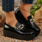 Black Chunky Wedges Loafers Shoes for Women Fashion Metal Chain Slip On Platform Shoes Woman Plus Size Patent Leather Shoes 43