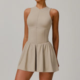 Women Front Zipper Tennis Dress Fake Two-piece Pieces Stand Up Collar Slim Fit Soft Sports Sets Fitness Pocket Skorts Yoga Suits