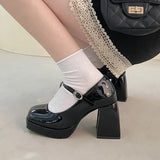 Patent Leather High Heel Mary Jane Shoes Women Elelgant Buckle Strap Platform Pumps Woman Chunky Heels Punk Lolita Shoes Female