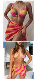 3 Piece Bikini Set Sexy Swimwear Swimsuit Women Triangle Leopard Rainbow Tie Dye Bikinis Set Bathing Suit Beach Skirt Cover Up